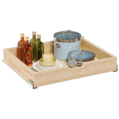 Pull Out Cabinet Organizer, 25.5 in W x 21 in D Solid Wood Slide Out Drawer, Soft Close Sliding Shelf, Bottom or Side Mount for Kitchen Pantry Bathroom, Fits 26.5 in Cabinet Opening - size: 25½” W × 4"H x 21” D
