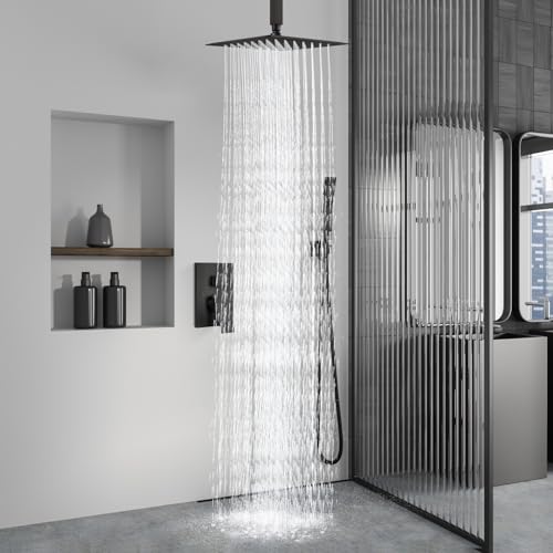 Aolemi Ceiling Shower Faucet with Handheld 16 Inch Head Oil Rubbed Bronze | Shower Valve and Trim Kit,SUS304 Rain Head and Handle Set System,All Metal,Bathroom, Handheld Spray - color: Bronze, size: 16 Inch Ceiling Shower Head