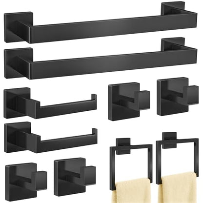 Bathroom Hardware Accessories Set, 10 Piece Towel Bar Set, Matte Black | Black Bathroom Hardware Set Stainless Steel, Towel Racks for Bathroom Wall Mounted Towel Holder Set,16 inch - size: 16 Inch