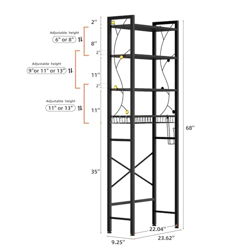Over-The-Toilet Storage Rack, 4-Tier Bathroom Organizer Shelf Over Toilet with Adjustable Shelf and Basket, Freestanding Space Saver Bathroom Shelves Above Toilet for Room (Pure Black) - color: Pure Black