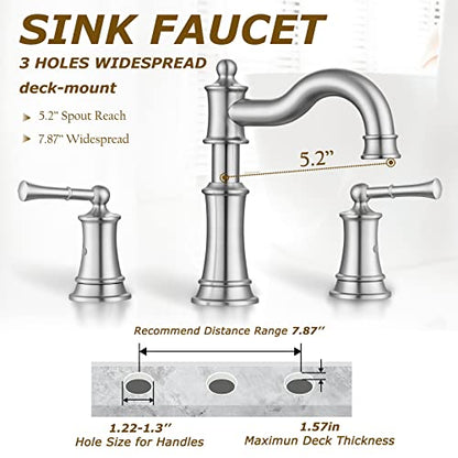 Roman Bathroom Sink Faucet Deck Mount or Wall Mount Installation Pop-up Drain Assembly with Overflow Deck Plate and Water Supply Lines Included (3 Hole Deck Mount, Brushed Nickel) - color: Brushed Nickel, style: 3 Hole Deck Mount
