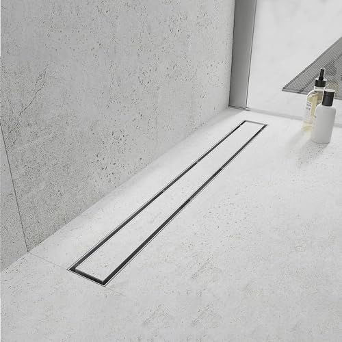 18"Linear Shower Drain Brushed Silver Drain with Tile Insert Grate | AISI 304 Stainless Steel Fast Drainage Rectangle Hidden Shower Trench,Detachable Hair Catcher Easy to install,Leveling Feet - color: Stainless Steel, size: 18 Inch (No Base)