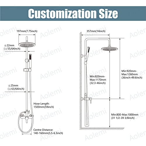 Aolemi Outdoor Shower Kit SUS304 with Cylinder Handheld Brushed Nickel | 2 Function,8 Inch Head,Cylinder Handheld Spray,Adjustable Height,Outside Exposed Shower Fixture,Single Handle,Wall Mount - color: Nickel