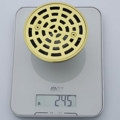 RANDOM Round Shower Drain SUS304 Stainless Steel Brushed Gold Shower Drain 4 inch with Adjustable PVC Base Flange,Shower Floor Drain with Removable Cover Grid Grate - color: A-brushed Gold-4″ Round With Base Flange