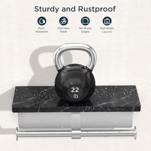 FORIOUS Toilet Paper Holder with Shelf, Commercial Toilet Paper Dispensers | Brushed Nickel | Wall Mount Bathroom Tissue Holder | SUS304 Stainless Steel Rustproof | Double Tissue Roll Holder - color: Stainless Steel-marble
