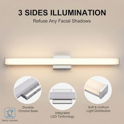URSOLA 36" Modern LED Bathroom Light Fixtures, Chrome 3CCT Dimmable Bathroom Vanity Light Over Mirror, Bathroom Vanity Bath Bar Lights with Double Layer Acrylic Shade - color: Chrome, size: 36inch
