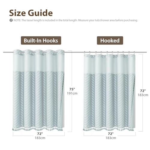 Fog Blue Hook Free Chevron Shower Curtain & Fabric Liner,72x75 | Less Time to install, 3 in 1 Fabric Shower Curtain and Liner Set with Magnets, Mesh Top Window, Shower Curtains for Bathroom - color: Fog Blue, size: 72"W x 75"L (Pack of 1)