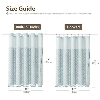 Fog Blue Hook Free Chevron Shower Curtain & Fabric Liner,72x75 | Less Time to install, 3 in 1 Fabric Shower Curtain and Liner Set with Magnets, Mesh Top Window, Shower Curtains for Bathroom - color: Fog Blue, size: 72"W x 75"L (Pack of 1)