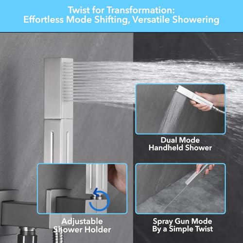 VANFOXLE Shower Faucet Set Brushed Nickel Shower System,Modern | Push Button Diverter,10 Inch Wall Mount Rain Head Increased Thick, 6 Inch Side Head, 2-in-1 Handheld Sprayer - color: Brushed Nickel