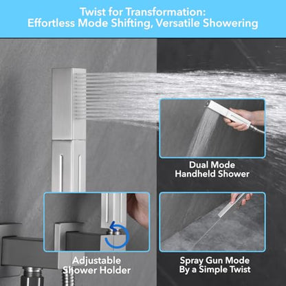 VANFOXLE Shower Faucet Set Brushed Nickel Shower System,Modern | Push Button Diverter,10 Inch Wall Mount Rain Head Increased Thick, 6 Inch Side Head, 2-in-1 Handheld Sprayer - color: Brushed Nickel