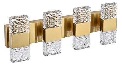 MELUCEE 4 Lights Bathroom Vanity Light Fixtures 3000K Warm Lighting | 23.6 in Modern LED Vanity Lighting Fixture Brass Crystal Vanity Light Bar 32W LED Wall Mounted Lamp Above Mirror Sink - color: Brass, size: 4 Lights