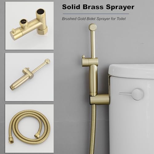 Brushed Gold Bidet Sprayer Set,Handheld Sprayer Set for Toilet | Adjustable Water Pressure,Solid Brass,Multi-use Sprayer for Feminine Care,Cloth Diaper & Pet Washing - color: Gold