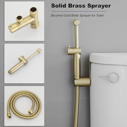 Brushed Gold Bidet Sprayer Set,Handheld Sprayer Set for Toilet | Adjustable Water Pressure,Solid Brass,Multi-use Sprayer for Feminine Care,Cloth Diaper & Pet Washing - color: Gold