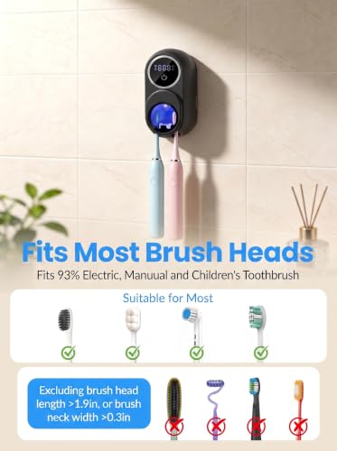 Toothbrush Sanitizer Holder, Wall-Mounted with Auto-Inductive Cover & 140°F Air Drying, Bathroom Organizer, Black