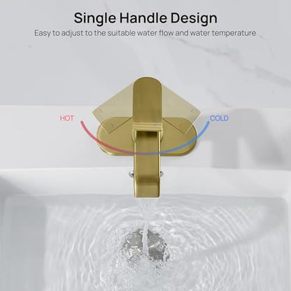 Bathroom Faucet 1 Hole with Metal Pop-up Drain - Brushed Gold | Single Handle Bathroom Sink Faucet with Supply Lines and Deck, Modern Waterfall Bathroom Faucets, G-7001BG - color: Gold