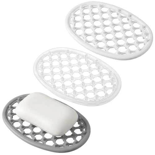3 Pcs Soap Dish Plastic Clear Bar Holder Tray Container Self Draining Soap Saver with Holes for Kitchen Bathroom Counter Shower