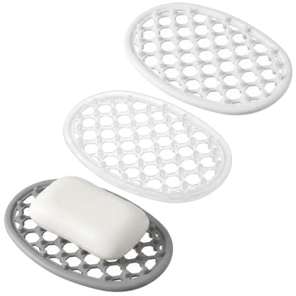 3 Pcs Soap Dish Plastic Clear Bar Holder Tray Container Self Draining Soap Saver with Holes for Kitchen Bathroom Counter Shower