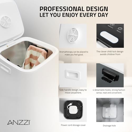 ANZZI 23L Luxury Bucket Towel Warmer – Large Capacity, LED Display, Adjustable Timer, Flip-Top Lid, Child Safe, Auto Shut-Off | TW-AZ028WHB