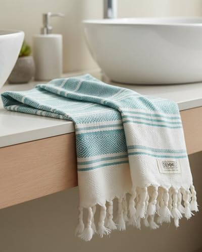 DEMMEX Organic Cotton Turkish Hand Towels for Bathroom & Kitchen – 100% Oeko-TEX Certified Turkish Cotton, Quick Dry Lightweight Diamond Weave, Large 18x36 Inches, Set of 2, Sage Green - color: Sage Green