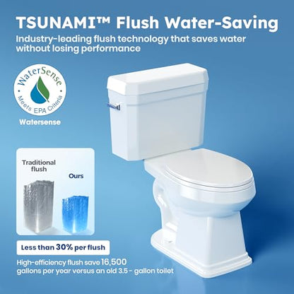 RoyalBath Elongated Two piece Toilet for Bathrooms, 12" Rough In | 17.3" ADA Height, Nano Self-Cleaning, WaterSense/MAP/CUPC Certified, 1.27 GPF 360° TSUNAMI Flush, Soft-Close Seat - size: 1.27 GPF Side Flush