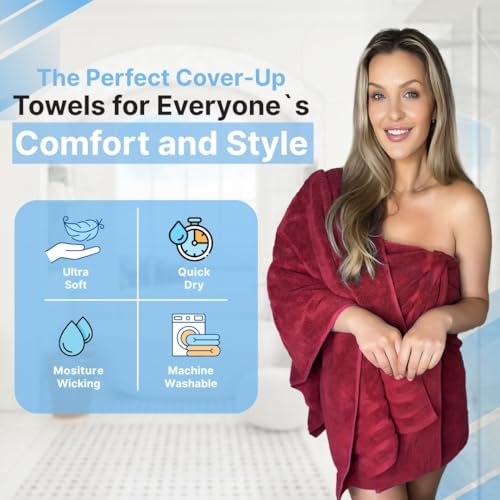 Infinitee Xclusives 100% Ring-Spun Cotton Bath Towels for Bathroom - Pack 2 | Luxury Super Soft, Absorbent & Quick-Drying |27x54 inches| Large Bathroom Towels Set |600 GSM| Gym, Shower, Spa & Hotel Use - color: Burgundy