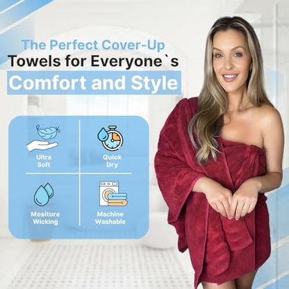 Infinitee Xclusives 100% Ring-Spun Cotton Bath Towels for Bathroom - Pack 2 | Luxury Super Soft, Absorbent & Quick-Drying |27x54 inches| Large Bathroom Towels Set |600 GSM| Gym, Shower, Spa & Hotel Use - color: Burgundy