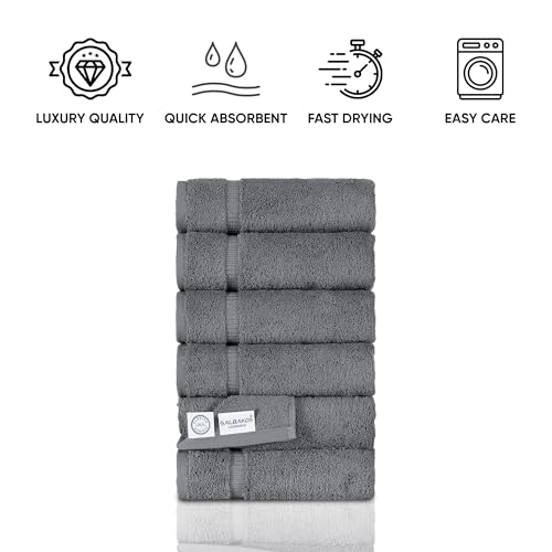 SALBAKOS 6-Piece 100% Turkish Cotton Hand Towels, 16x30 inch, Gray | Large Size Thick Super Soft Highly Absorbent, Versatile Hair Face & Hand Drying Towel, Premium Hotel Quality Made in Turkey - color: Gray, size: 6 Hand Towels