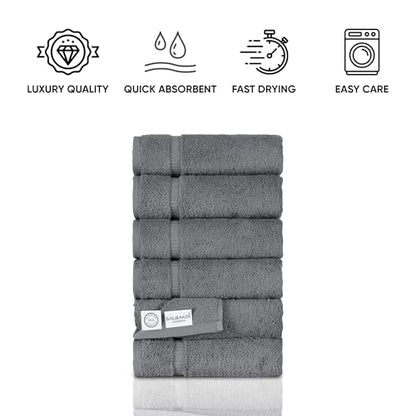 SALBAKOS 6-Piece 100% Turkish Cotton Hand Towels, 16x30 inch, Gray | Large Size Thick Super Soft Highly Absorbent, Versatile Hair Face & Hand Drying Towel, Premium Hotel Quality Made in Turkey - color: Gray, size: 6 Hand Towels