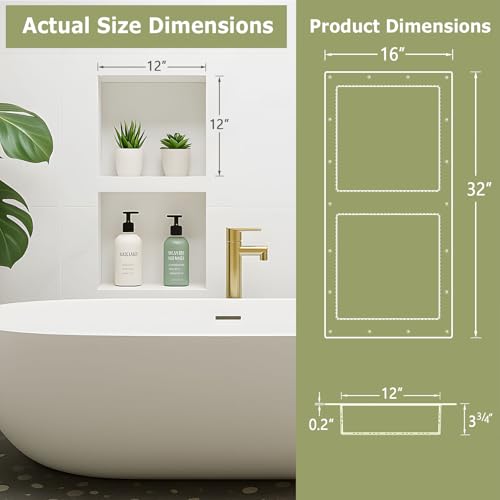 Suteck 32"x16" Shower Niche, Double Shelf Tile-Ready Waterproof Storage Box | 12"x12" Each Cubby | 100% Waterproof ABS | Over/Flush Mount, Vertical/Horizontal | Multi-Scene For Bathroom, Kitchen - size: 32" x 16"