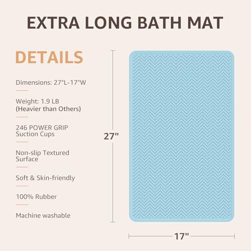 OTHWAY Bathtub Mat Non Slip, 27" x 17" Bath Mat for Tub, Machine Washable Shower Anti Slip Mat with 246 Strong Suction Cups (Lake Blue) - color: Lake Blue, size: 27" x 17" (Rectangular)