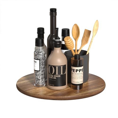 Lazy Susan for Table Top Bamboo Lazy Susan Turntable for Cabinet Kitchen Countertop Organizer for Condiment Bathroom Counter Organizer Decor Sink Tray Acacia Wood 13.2 Inch