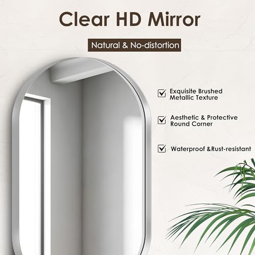 DlandHome Oval Bathroom Medicine Cabinet with Mirror, 34”x20” Recessed Medicine Cabinet for Bathroom with Beveled Edge Mirror, Silver - color: Silver