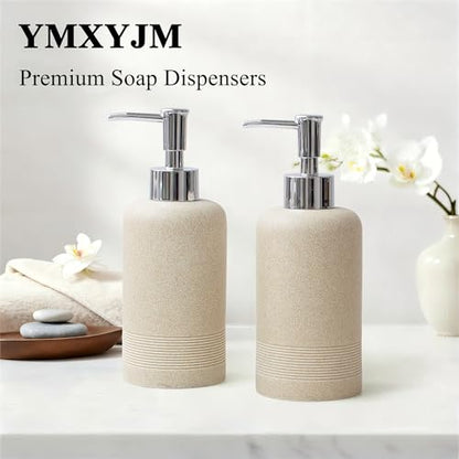 2pcs/Set Hand Soap Dispenser Sets - 10.8oz Refillable Resin Liquid Soap Dispensers with Rust-Proof Pump for Bathroom Countertop or Kitchen, Beige - color: Beige