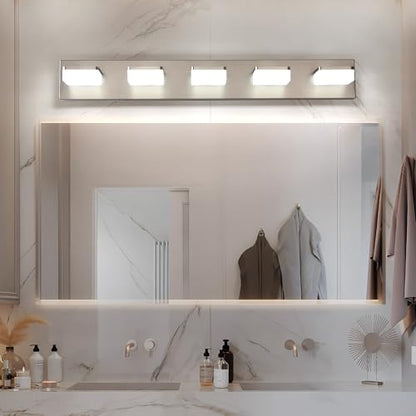 Brushed Nickel Vanity Lights for Bathroom 5 Light Vanity Lighting Fixtures for Mirror 32" Adjustable 5500K Modern LED Vanity Light Over Mirror, Bath Wall Lighting Fixtures - size: 5-Light,32Inch