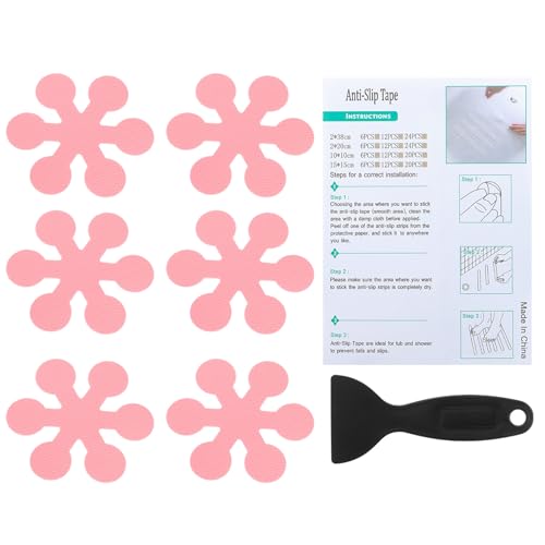 PATIKIL Bathtub Non Slip Stickers 3.15x3.15 Inch, 6 Pack Snowflake Safety Shower Floor Anti Slip Stickers with Adhesive Decals Scraper for Bath Tub Shower Floor Stair, Pink - color: Pink