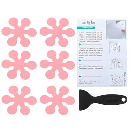PATIKIL Bathtub Non Slip Stickers 3.15x3.15 Inch, 6 Pack Snowflake Safety Shower Floor Anti Slip Stickers with Adhesive Decals Scraper for Bath Tub Shower Floor Stair, Pink - color: Pink