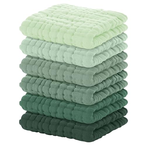 Yoofoss Muslin Baby Washcloths 100% Organic Cotton Face Towels 6 Pack Wash Cloths for Baby 12x12in Soft and Absorbent Baby Wipes (Gradient Green) - color: Gradient Green, size: 6 Pack