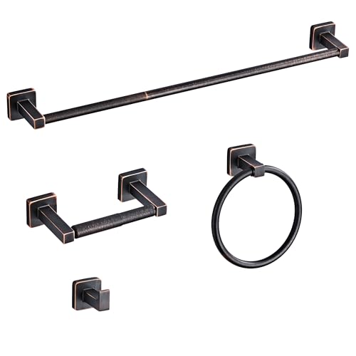 Bathroom Hardware Set 4 Pieces,Oil Rubbed Bronze Bathroom Accessories Set Stainless Steel Wall Mounted, Hand Towel Bar, Towel Ring, Robe Towel Hooks,Toilet Paper Holder,Towel Bar Set, 23.6 Inch - color: Oil Rubbed Bronze, size: 23.6Inch
