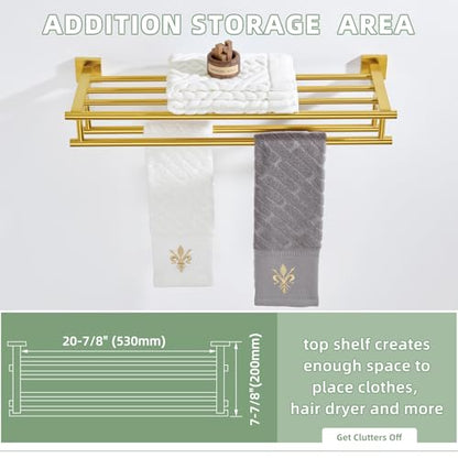 Angle Simple Towel Rack with Holder for Bathroom, SUS 304 Stainless Steel Wall Bath Towel Shelf with Double Bar, Brushed Dark Gold, 23.62 Inches - color: Brushed Dark Gold, size: 23.62-Inch