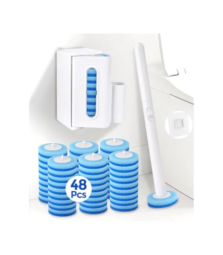 Disposable Toilet Brush and Holder Set with 48 Refills, Toilet Bowl Cleaner | Value Pack;Built-In Cleaner;Cleaner & More Hygienic;Hands-Free Disposal;Fresh Bathroom