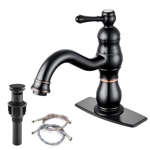 gotonovo Bathroom Faucet 1 Hole Vintage,Oil Rubbed Bronze,7.1” Spout Reach | Bathroom Sink Faucet for 1 or 3 Hole Single Handle,Deck Plate,360° Swivel Spout,Pop Up Drain,cUPC Supply Hoses,for Vanity RV - color: Bronze, size: 7.1" Spout Reach