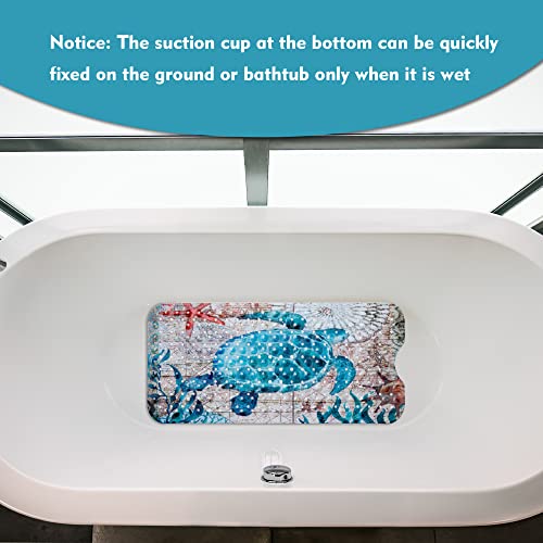 MOLFUJ Non Slip Bathtub Mat for Bathroom, 40 X 16 Inch Sea Turtle Bath Tub Mat with Antislip Suction Cups and Drain Holes, Blue Long Shower Mats for Baby Tub - color: Style 1