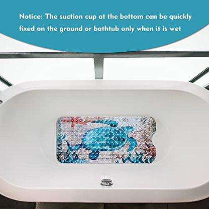 MOLFUJ Non Slip Bathtub Mat for Bathroom, 40 X 16 Inch Sea Turtle Bath Tub Mat with Antislip Suction Cups and Drain Holes, Blue Long Shower Mats for Baby Tub - color: Style 1