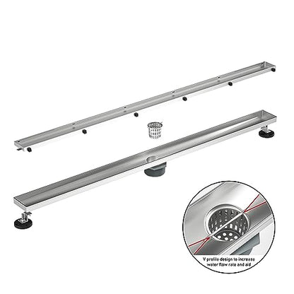 Linear Shower Drain 40" Brushed 304 Stainless Steel | Fast Drainage | Tile Inserted | Stainless Floor Drain Grate | Hair Strainer | Drain Key | The Upgrade for Your Bathroom - size: 40 Inch