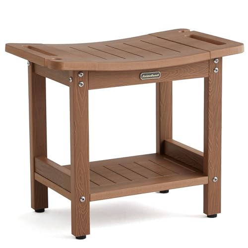 Poly Shower Stool for Inside Shower Waterproof, Shower Bench for Shaving Legs, Heavy Duty Plastic Bathroom Chair Seat with Handles & Adjustable Feet, Foot Rest, No Maintenance, Brown - color: Brown