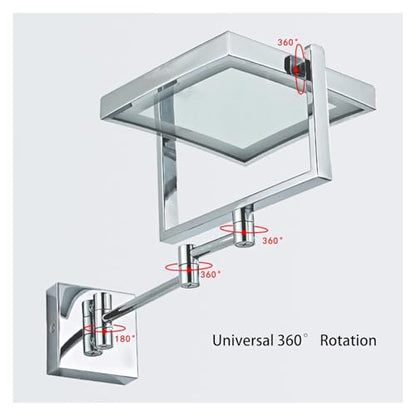 Wall Mounted Lighted Makeup Mirror Square Wall Mounted Double Sided 1X/3X Magnifying Mirror Rotation Extension Bathroom Mirror(Black,Hardwired) - color: Black