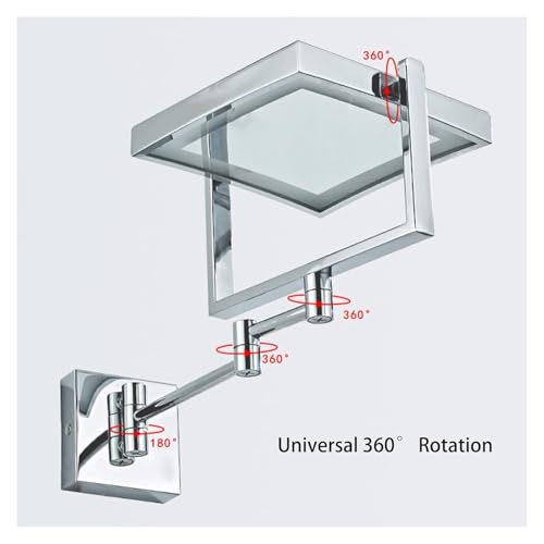 Wall Mounted Lighted Makeup Mirror Square Wall Mounted Double Sided 1X/3X Magnifying Mirror Rotation Extension Bathroom Mirror(Gold,Hardwired) - color: Gold