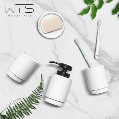 Resin Bathroom Accessories Set, 4 Pcs Modern Bathroom Accessory Set with Liquid Plastic Pump Lotion Soap Dispenser,2 Toothbrush Cup, Soap Dish Countertop Vanity Organizer(White) - color: White2
