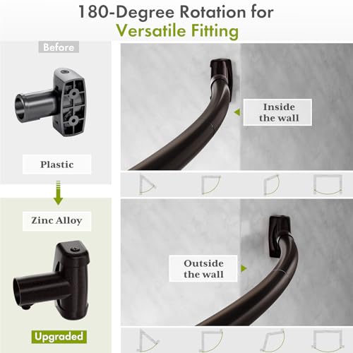 AmazerBath 20-84 Inches Arched Curved Shower Curtain Rod, Heavy Duty Shower Rod Rust Proof Bathroom Curtain Rod, Adjustable Telescoping Design Easy Segmented Installation, Need to Drill, Bronze - color: Bronze