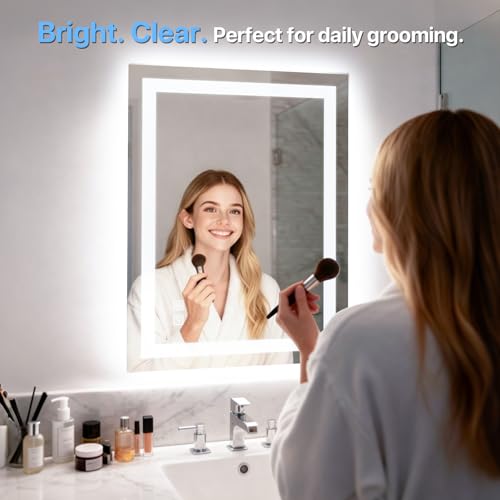 HYPERLITE LED Bathroom Mirror with Lights: 24X36 Dimmable LED Bathroom Vanity Mirror - Shatterproof Light Mirror for Modern Style Homeowners and People Renovating Bathrooms - size: 36"L x 24"W